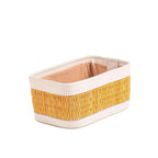 Darido small storage box with woven rattan sides and beige fabric trim, 22x13cm. - Small Storage Box | 22x13cm