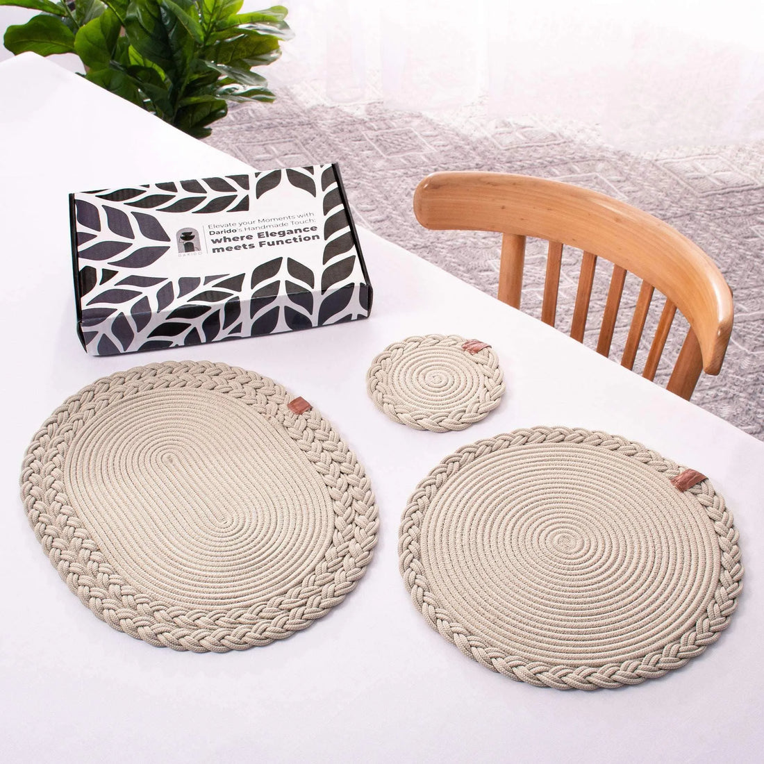 DARIDO Beige Coasters- 15cm- Round, Durable & Elegant Table Decor