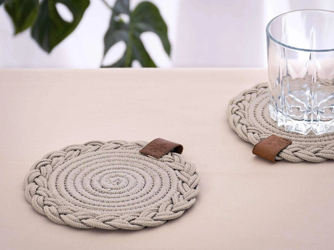 DARIDO Beige Coasters- 15cm- Round, Durable & Elegant Table Decor