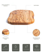 Darido olive wood cutting board with natural knots, rich marble-like grain, and smooth rounded edges. - Handmade Olive Wood Cutting Board – Reversible, Rustic & Food-Safe | 12x7" (30x18cm)