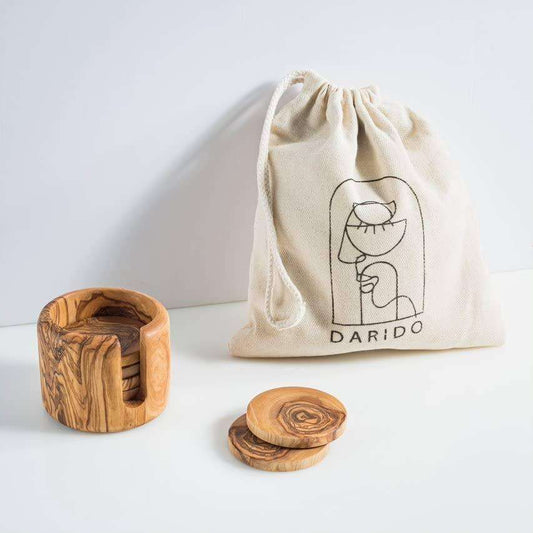 DARIDO Handmade Olive Wood Coasters Set with Holder - Darido DARIDO Handmade Olive Wood Coasters Set with Holder | Durable & Elegant UG (haftungsbeschränkt)