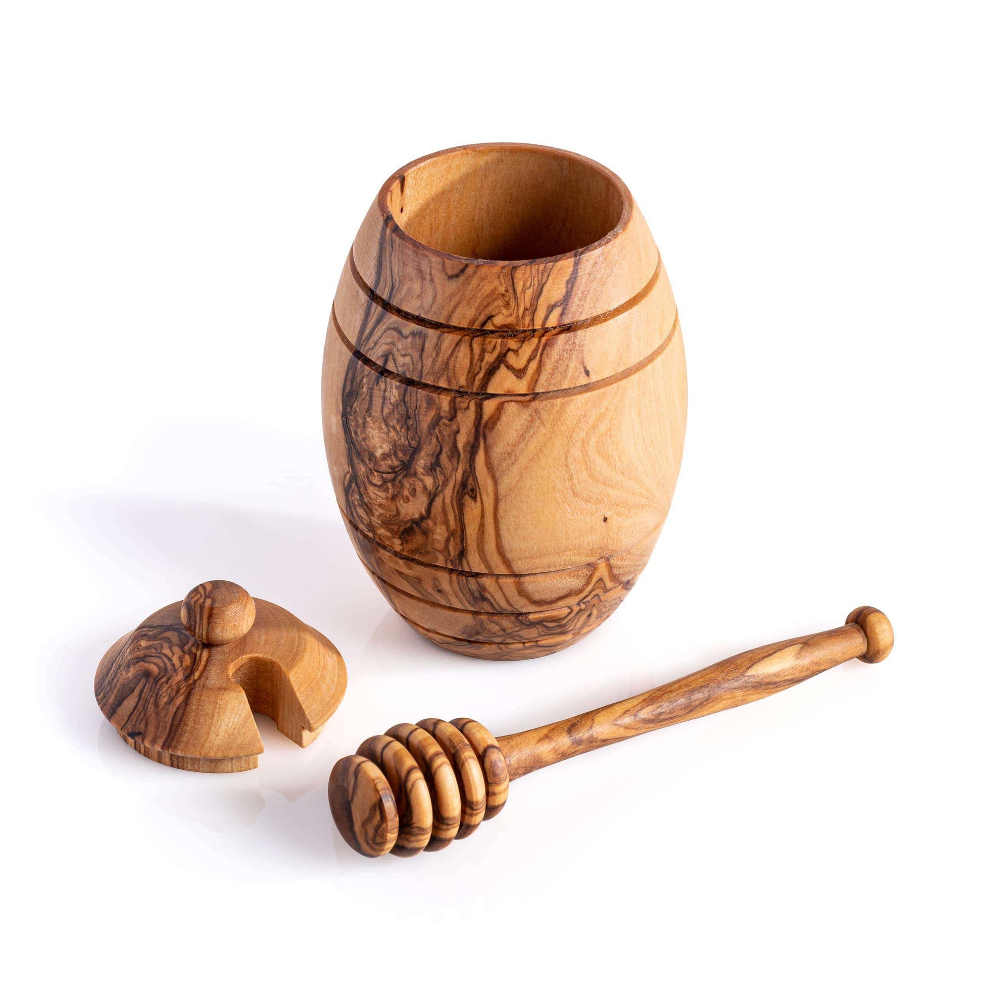 DARIDO Handmade Olive Wood Honey Jar with Artisanal Dipper & Lid - Eco-friendly & Elegant