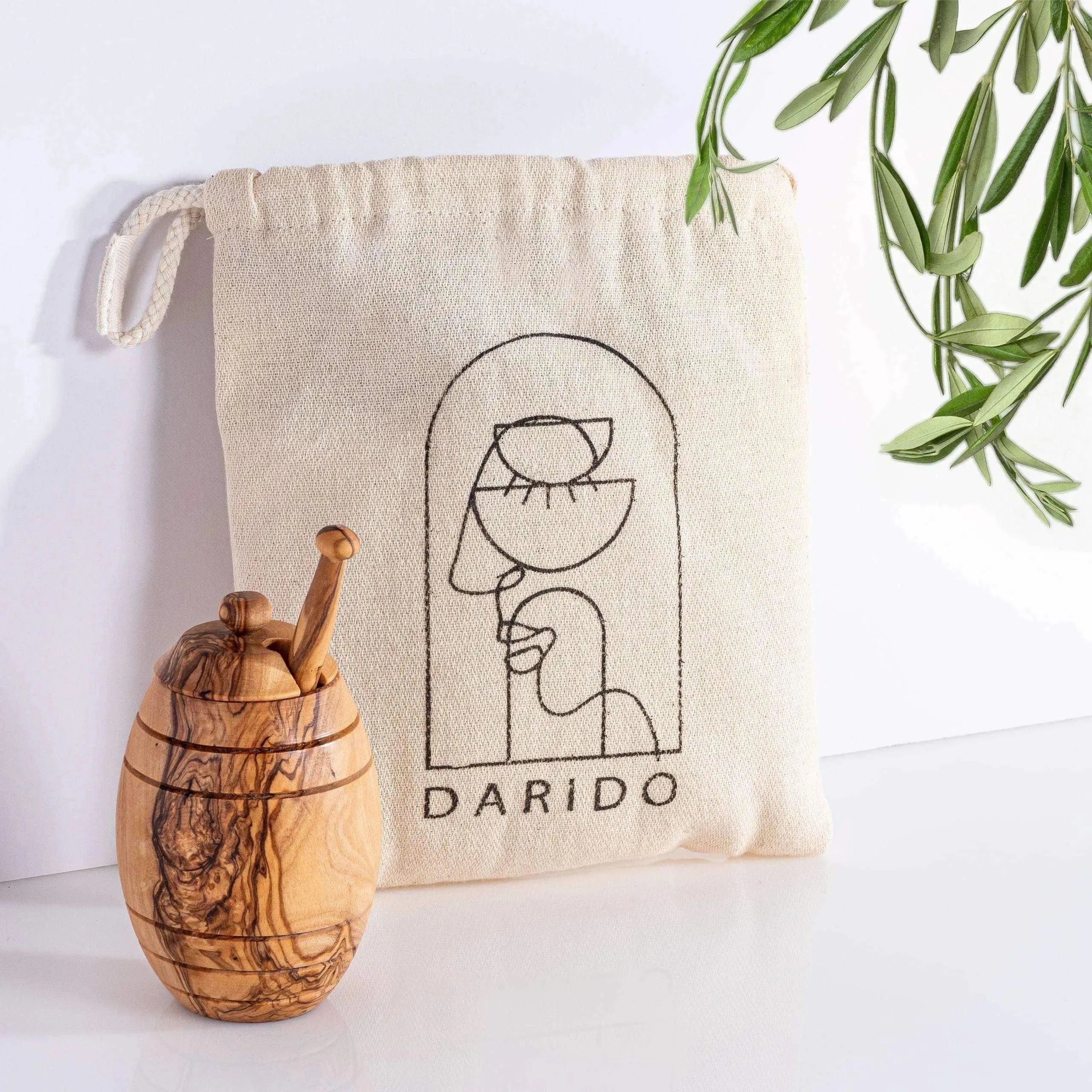 Handmade Olive Wood Honey Jar with Lid & Dipper – Rustic & Eco-Friendly