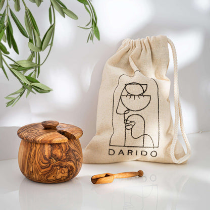 DARIDO Handmade Olive Wood Spices Jar with Lid & Scoop - Darido Marketplace UG (haftungsbeschränkt)