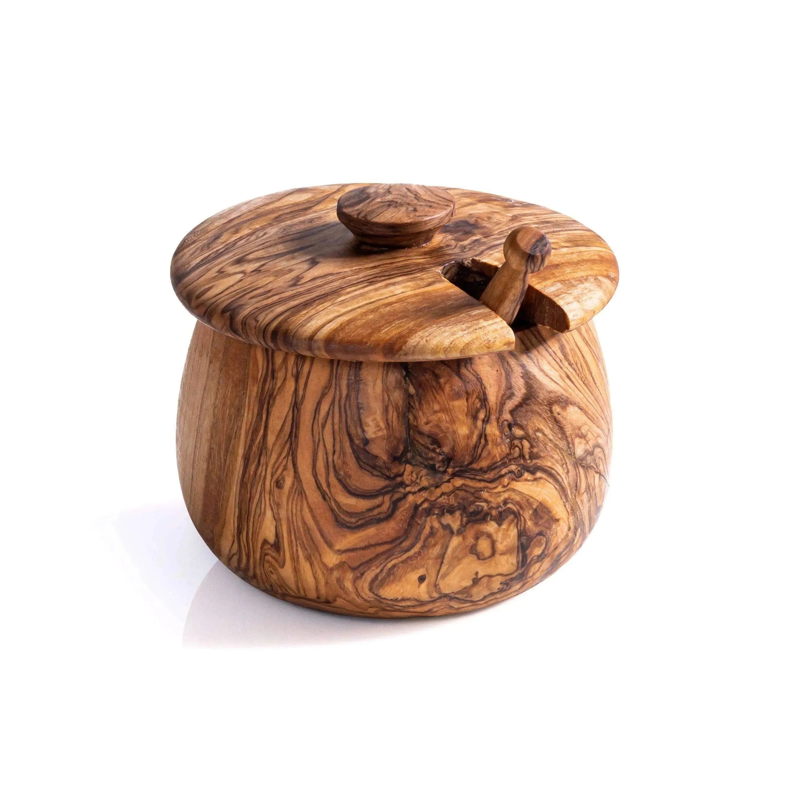 Handmade Olive Wood Jar with Lid & Scoop – Natural Spice Container