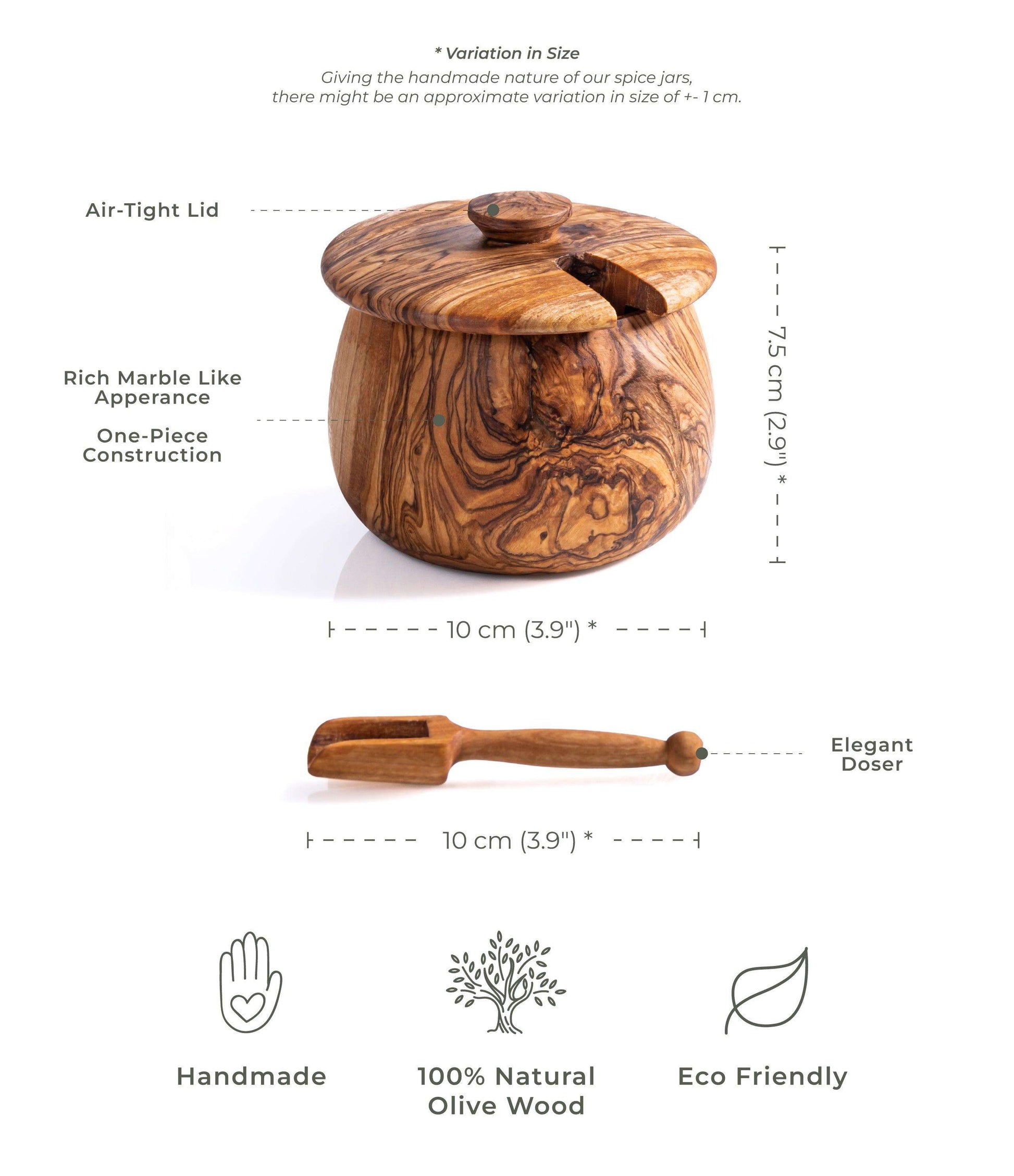 DARIDO Handmade Olive Wood Spices Jar with Lid & Scoop - Darido Marketplace UG (haftungsbeschränkt)