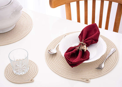 DARIDO Multi-Use Beige Placemat 32cm - Cotton & Polyester - Decorative, Protective, Stylish & Durable