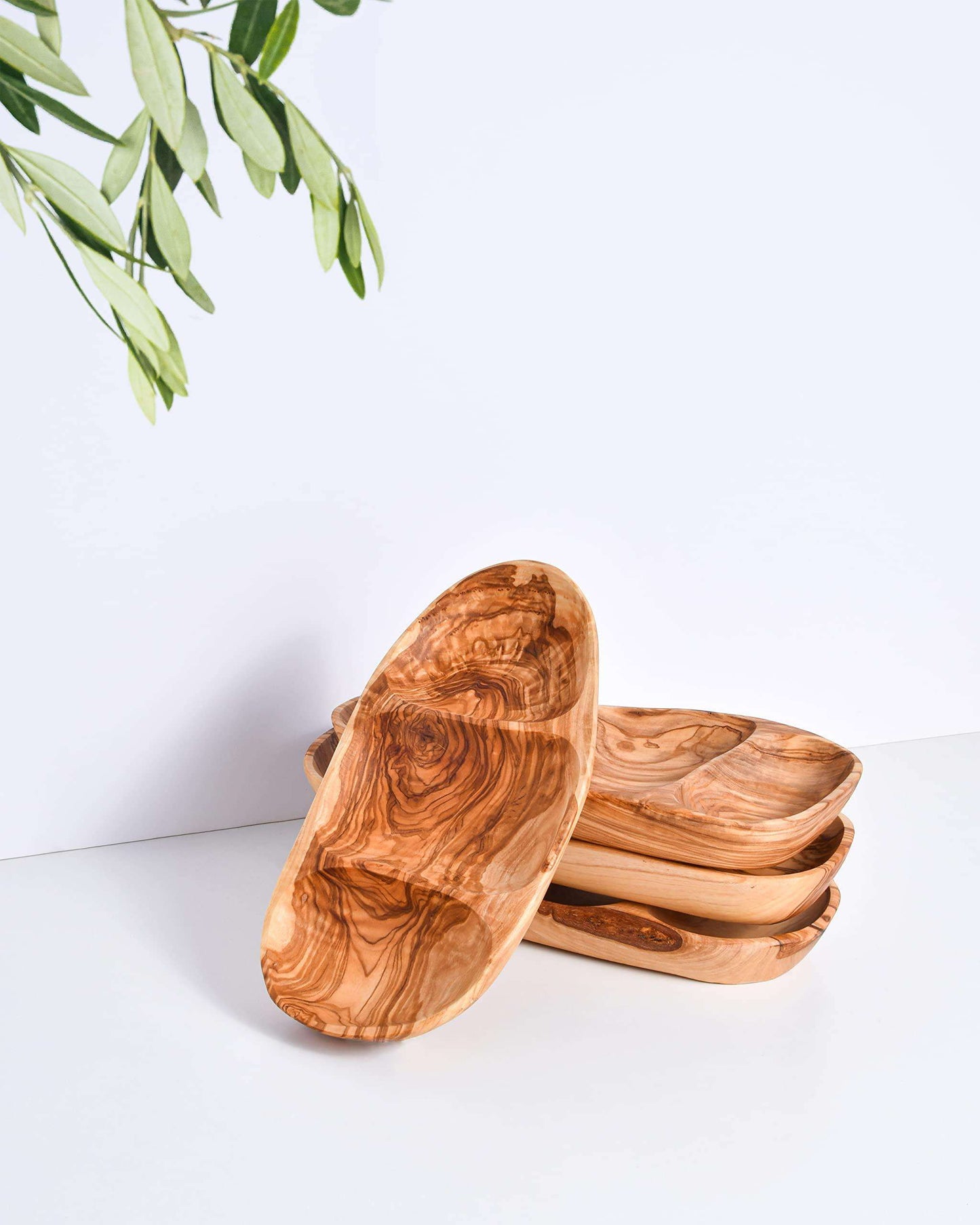 Darido Olive Wood Handmade Plate | 3 Compartments | 28*14cm |Perfect for serving a variety of snacks and appetizers