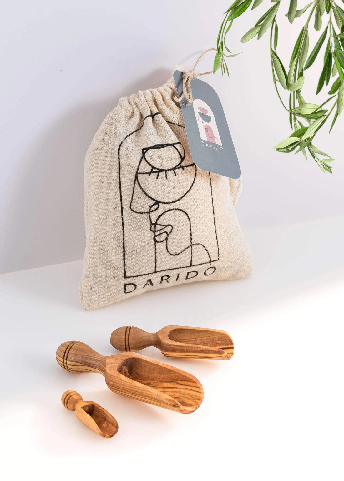 DARIDO Olive Wood Kitchen Scoop Set - Durable, Eco-Friendly, 3 Sizes (6cm,9cm, and 12cm)