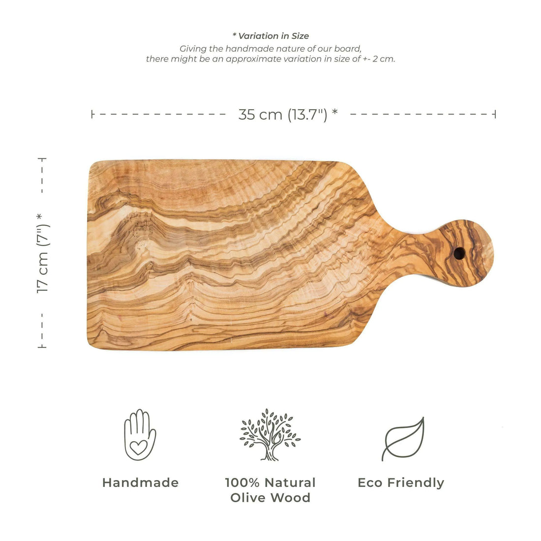 DARIDO Olive Wood Multi-Use Board with Handle | 35x17 cm | Eco-Friendly, durable and Multi-Functional Kitchenware