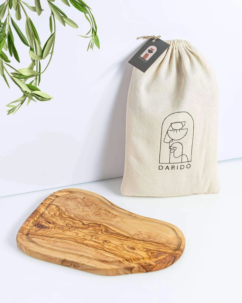 Darido Handmade Olive Wood Cutting Board with Juice Groove - Rustic Elegance & Function | 13.7x7" (35x18 cm)