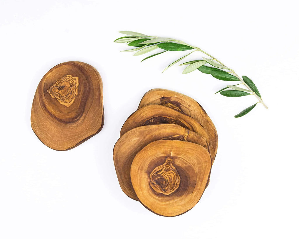 Rustic Olive Wood Coasters Set of 6 – Handmade, Durable & Eco-Friendly