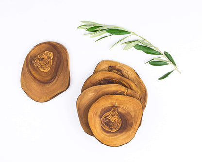 DARIDO Olive Wood Rustic Coasters Set - Eco-friendly, Rustic and Elegant 