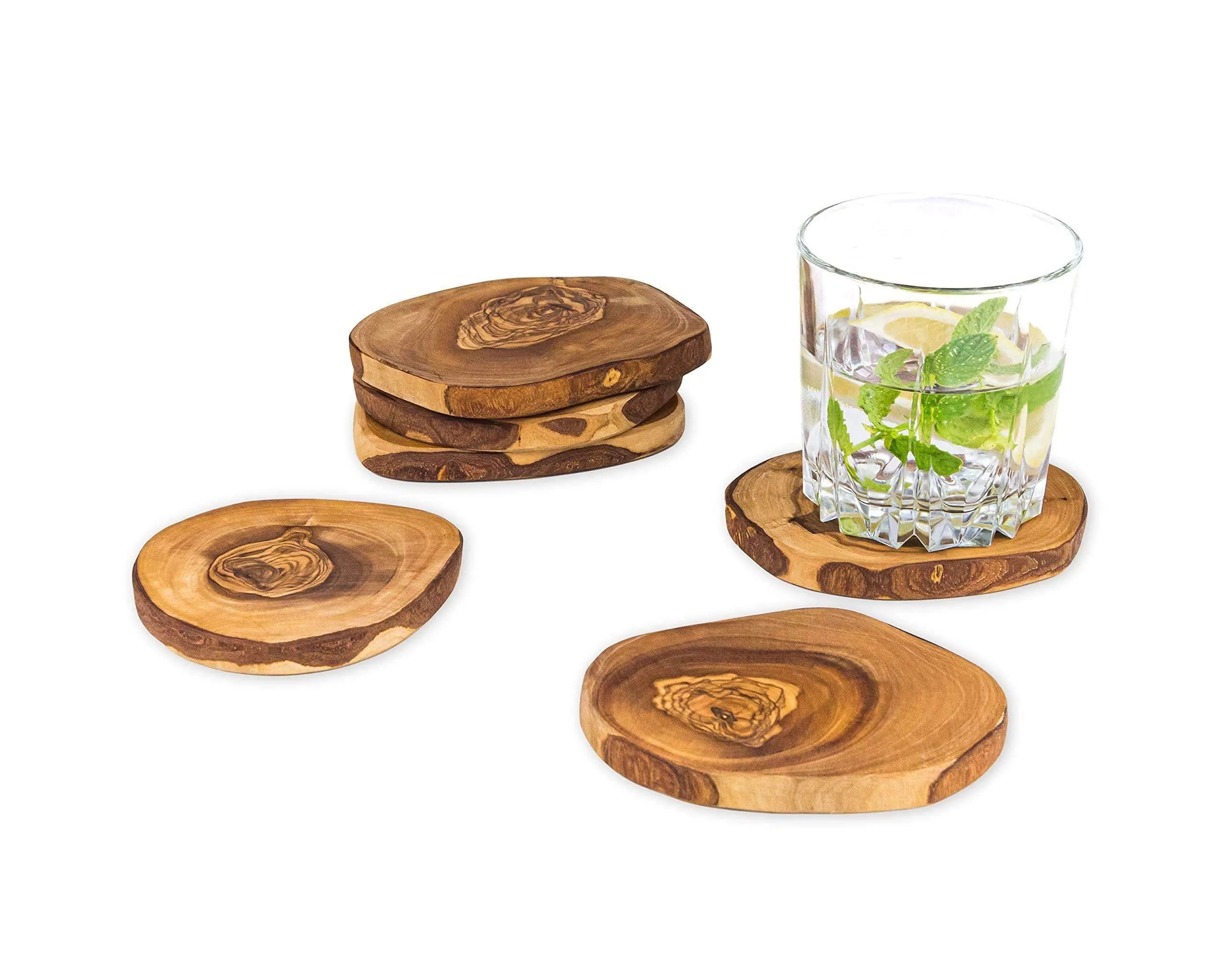 Rustic Olive Wood Coasters Set of 6 – Handmade, Durable & Eco-Friendly