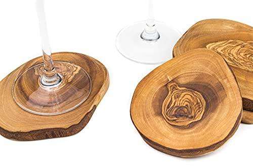 DARIDO Olive Wood Rustic Coasters Set - Eco-friendly, Rustic and Elegant 