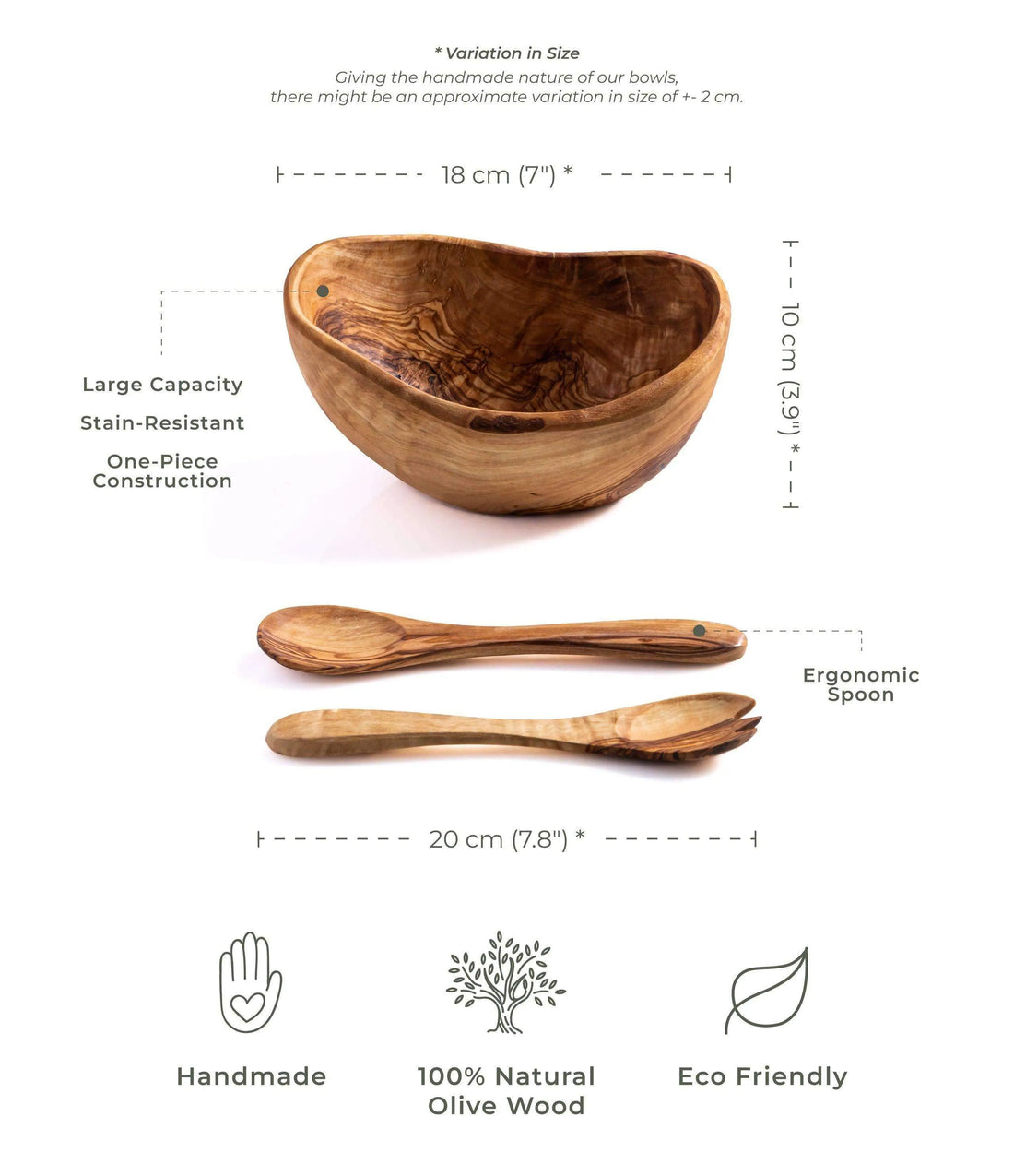 DARIDO Olive Wood Rustic Oval Bowl with Artisanal Salad Servers | Handmade, Functional, and Durable.