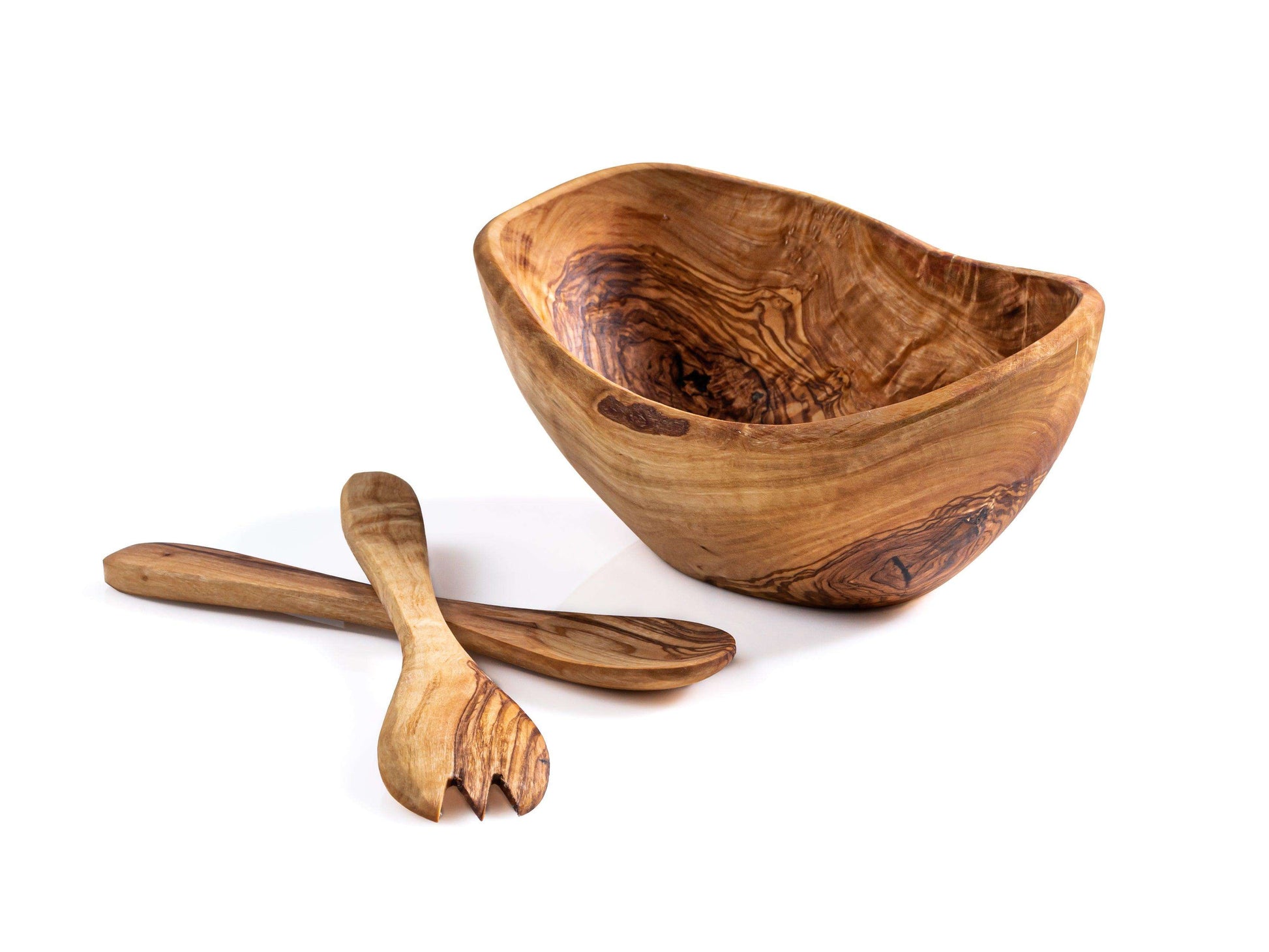 DARIDO Olive Wood Rustic Oval Bowl with Artisanal Salad Servers| 18 * 10cm | Handmade, Functional, and Durable.