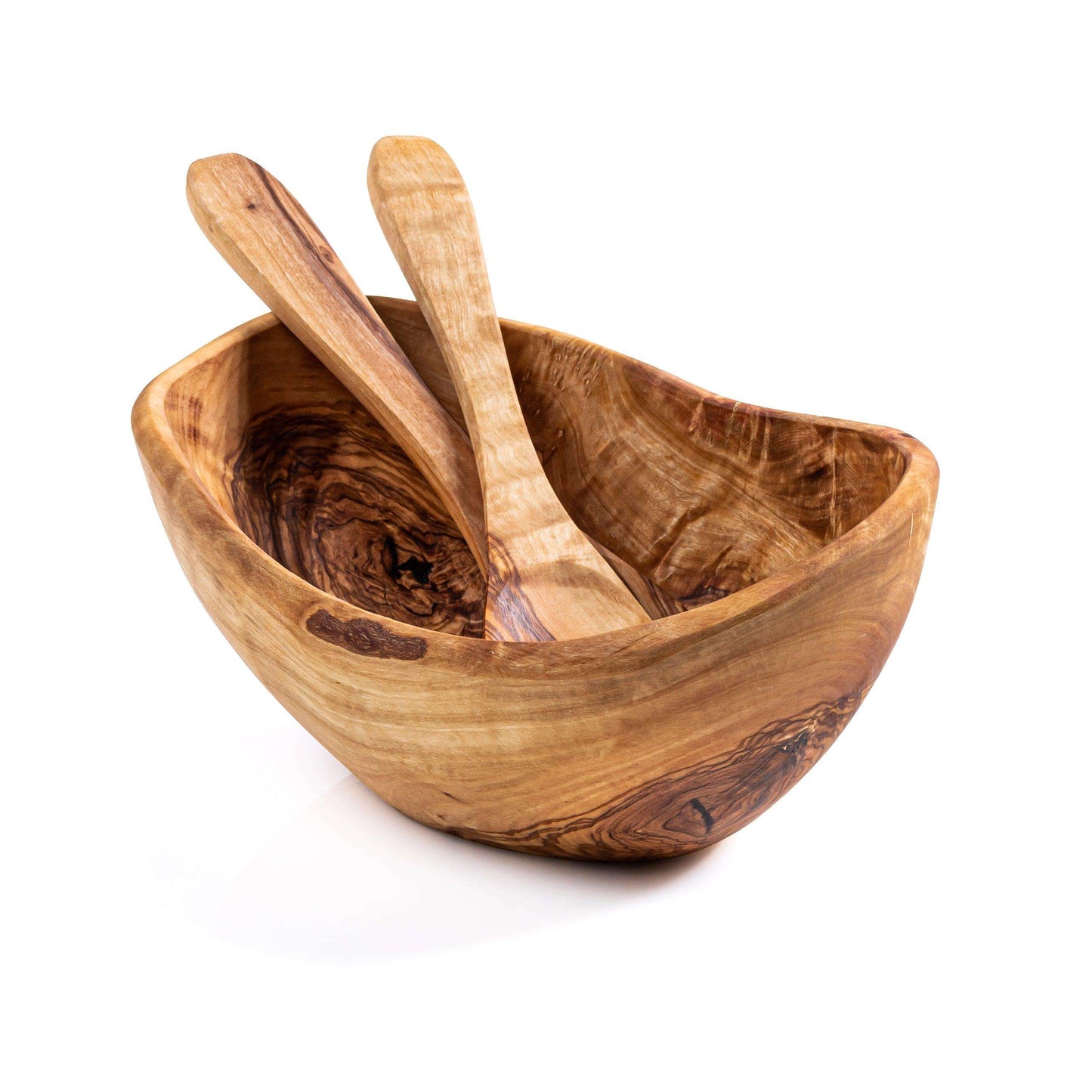 DARIDO Olive Wood Rustic Oval Bowl with Artisanal Salad Servers| 18 * 10cm | Handmade, Functional, and Durable.