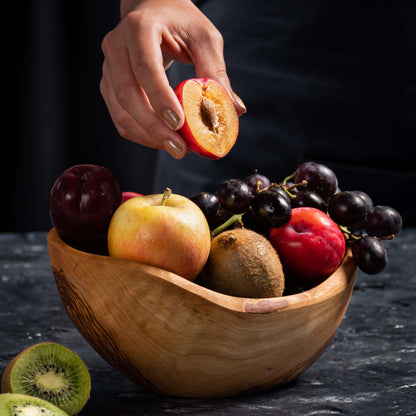 DARIDO Olive Wood Rustic Oval Bowl with Artisanal Salad Servers| 18 * 10cm | Handmade, Functional, and Durable.