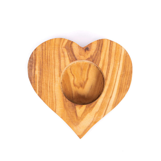 DARIDO Olive Wood Tealight Holder - Heart Shape - 10x10x2 cm