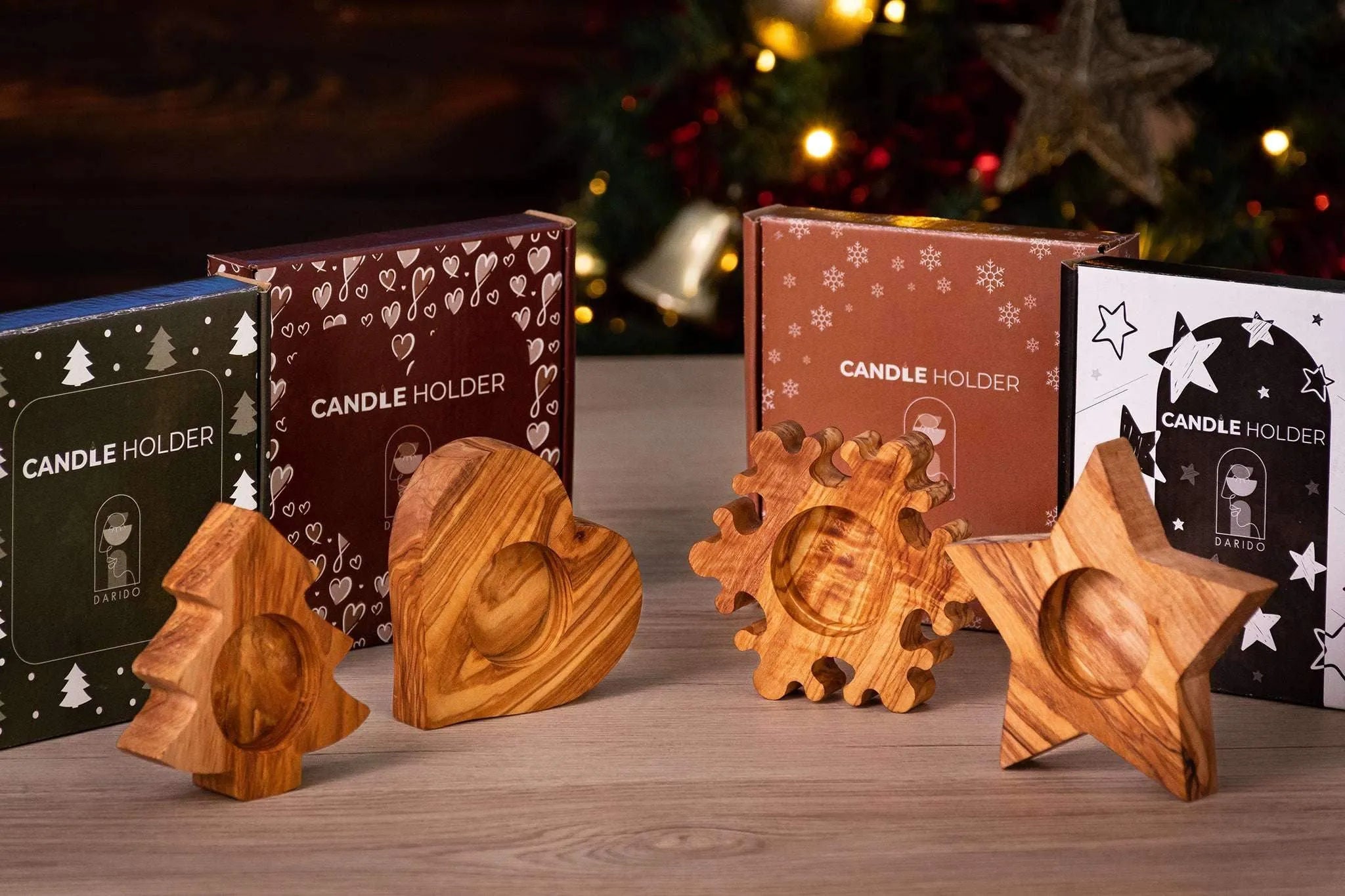 Darido olive wood heart-shaped tealight holder with smooth carved finish and warm natural tone. - Olive Wood Tealight Holder - Heart Shape - 10x10x2 cm