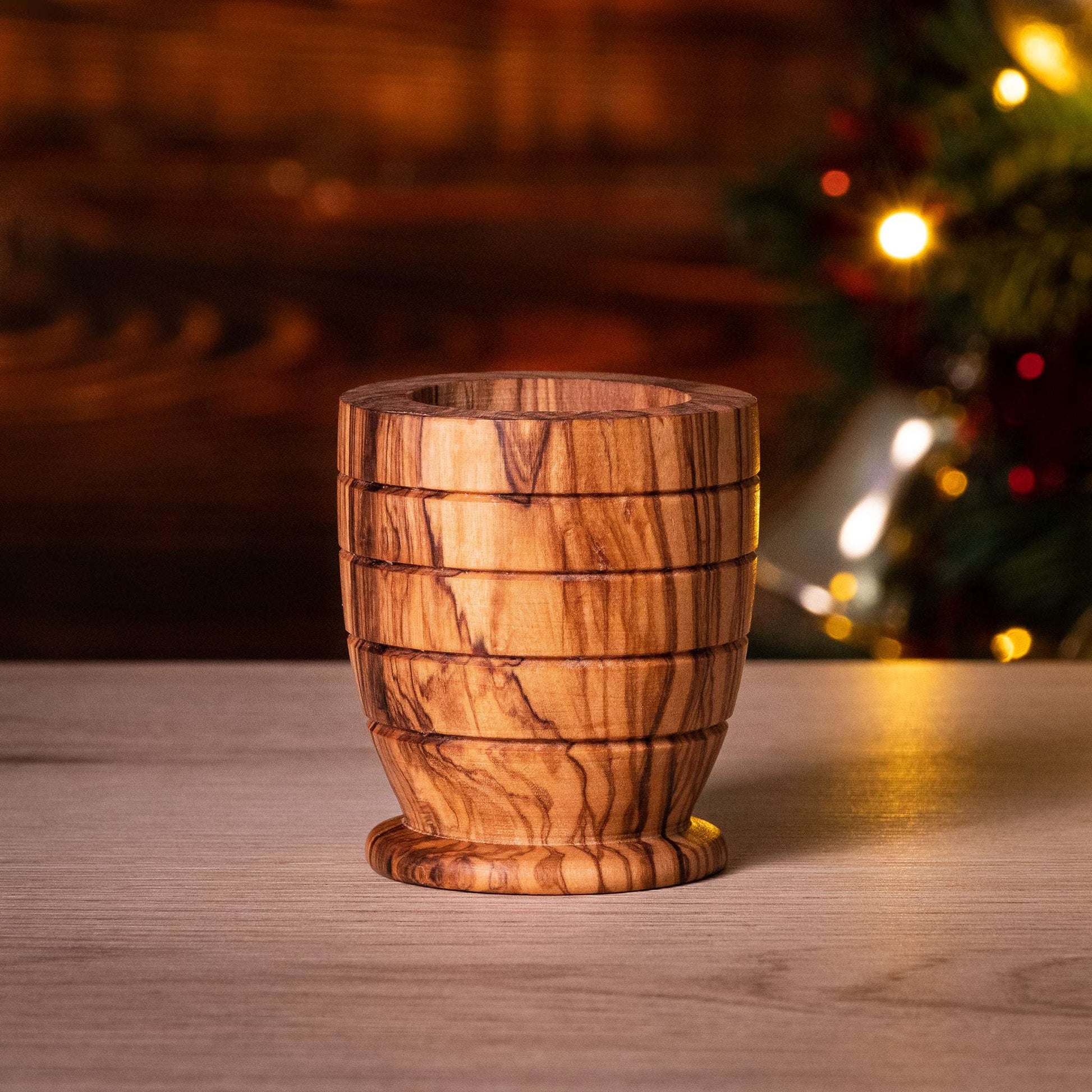 DARIDO Olive Wood Tealight Holder - Round Shape - 10x10x2 cm