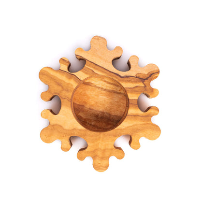 DARIDO Olive Wood Tealight Holder - SnowFlake Shape - 10x10x2 cm