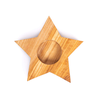 DARIDO Olive Wood Tealight Holder - Star Shape - 10x10x2 cm