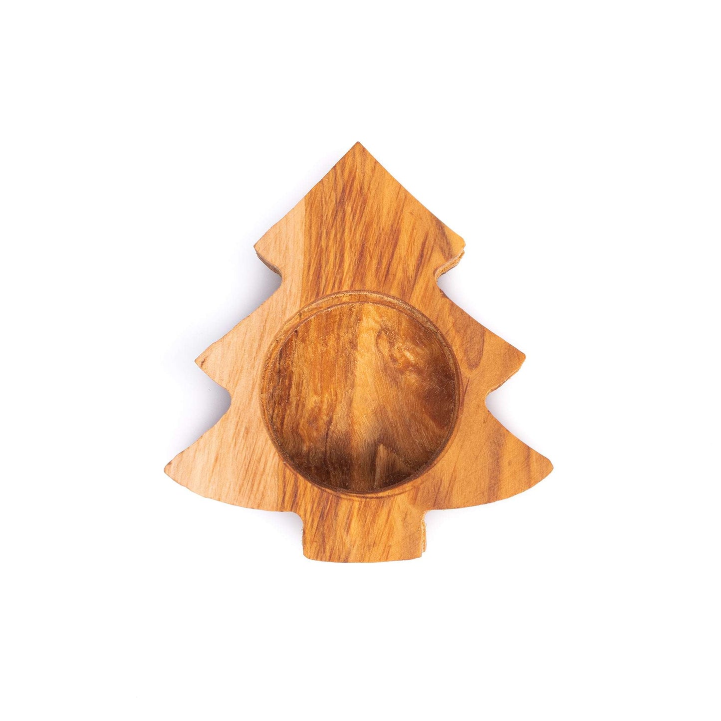 DARIDO Olive Wood Tealight Holder - Xmas tree Shape - 10x10x2 cm