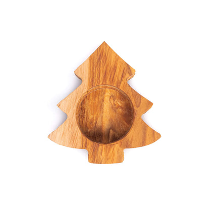 DARIDO Olive Wood Tealight Holder - Xmas tree Shape - 10x10x2 cm