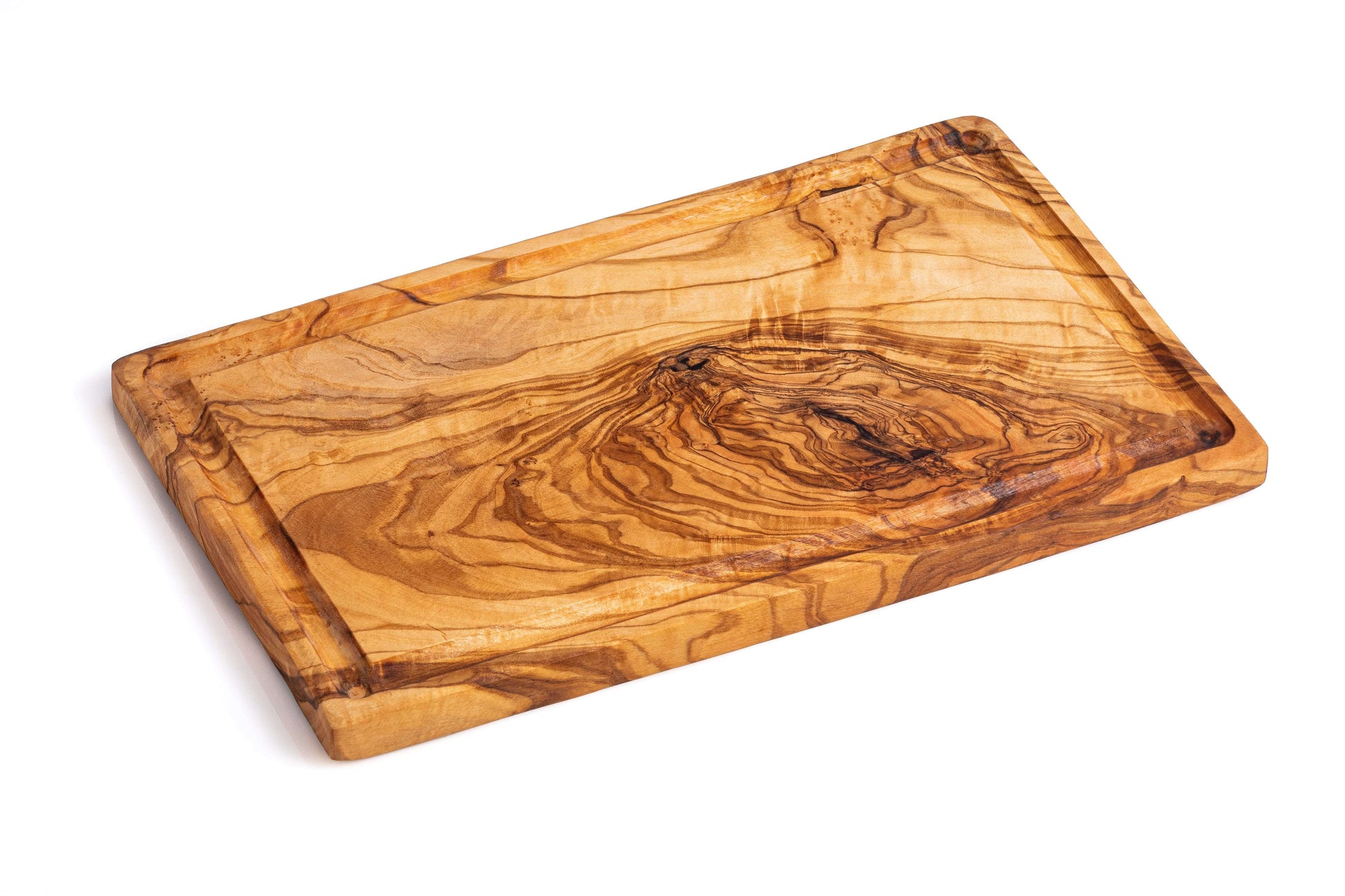 DARIDO Olive Wood Rustic Cutting/ Serving Board with Groove | 30x18 cm | Kitchen serving board for vegetables, fruit and meat