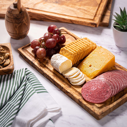 DARIDO Olive Wood Rustic Cutting/Serving Board with Groove | 35x18 cm | Handmade, Eco-friendly, and Durable.