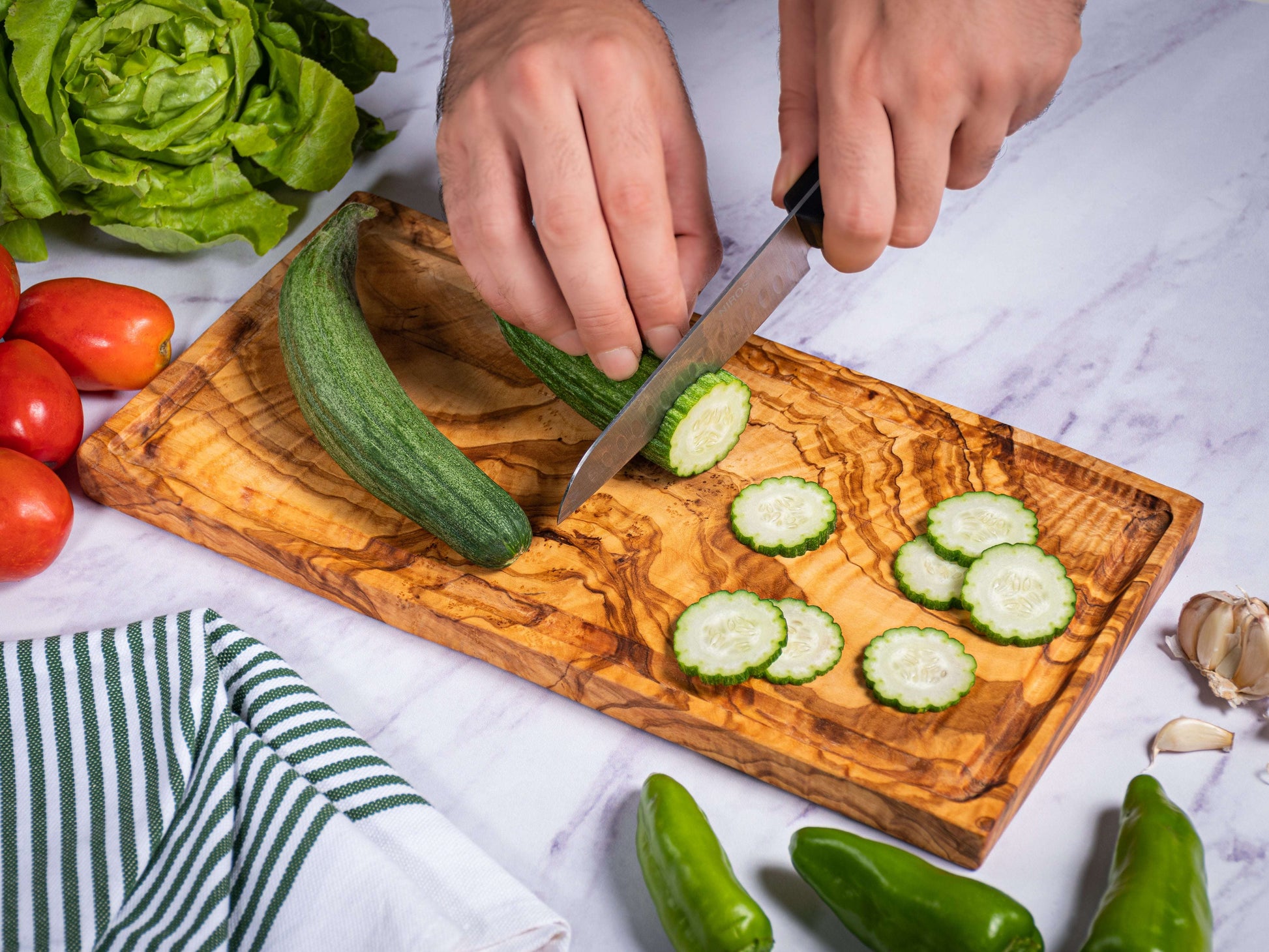 DARIDO Olive Wood Rustic Cutting/Serving Board with Groove | 35x18 cm | Handmade, Eco-friendly, and Durable.