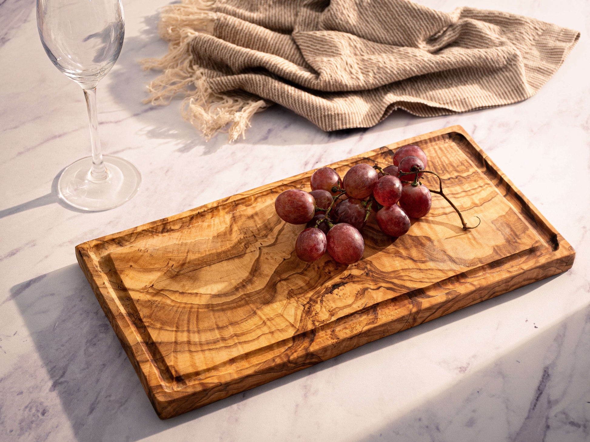 DARIDO Olive Wood Rustic Cutting/Serving Board with Groove | 35x18 cm | Handmade, Eco-friendly, and Durable.