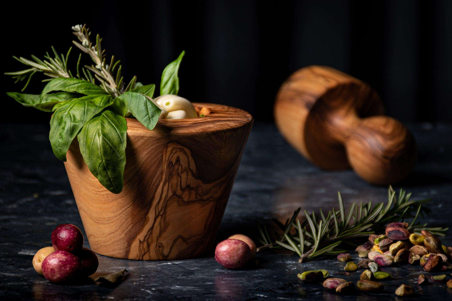 DARIDO Premium Olive Wood - Tapered Elegance Mortar & Pestle: Handmade, Durable, All-purpose Grinding 