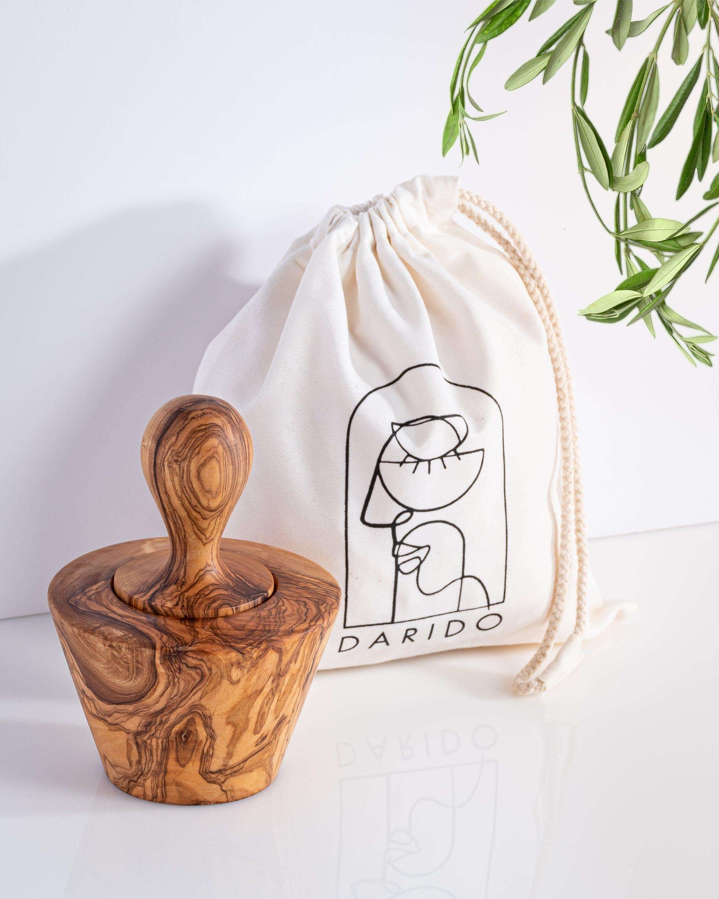 DARIDO Premium Olive Wood - Tapered Elegance Mortar & Pestle: Handmade, Durable, All-purpose Grinding 