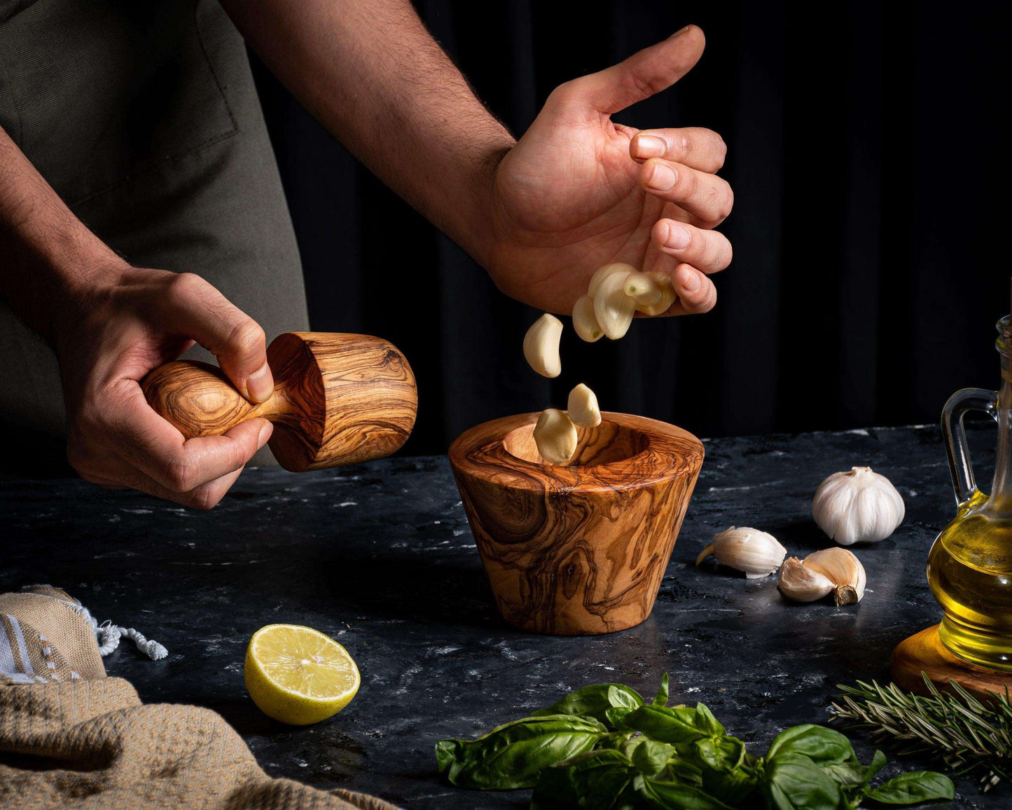 DARIDO Premium Olive Wood - Tapered Elegance Mortar & Pestle: Handmade, Durable, All-purpose Grinding 