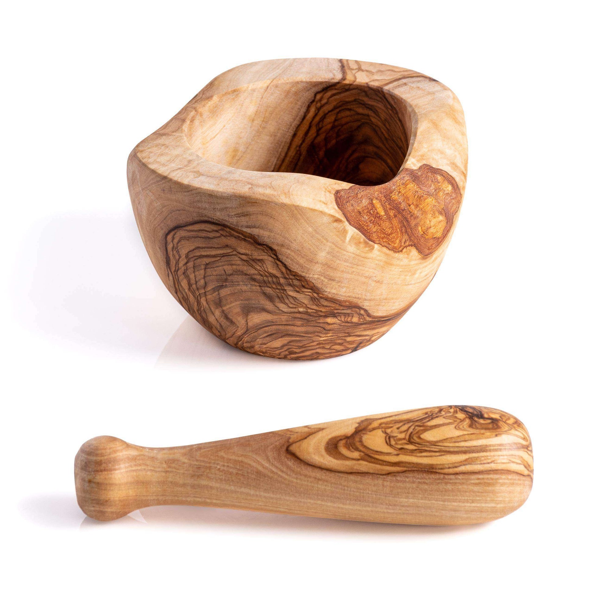 DARIDO Premium Olive Wood - Traditional Rustic Mortar & Pestle: Handmade, Durable, All-purpose Grinding 