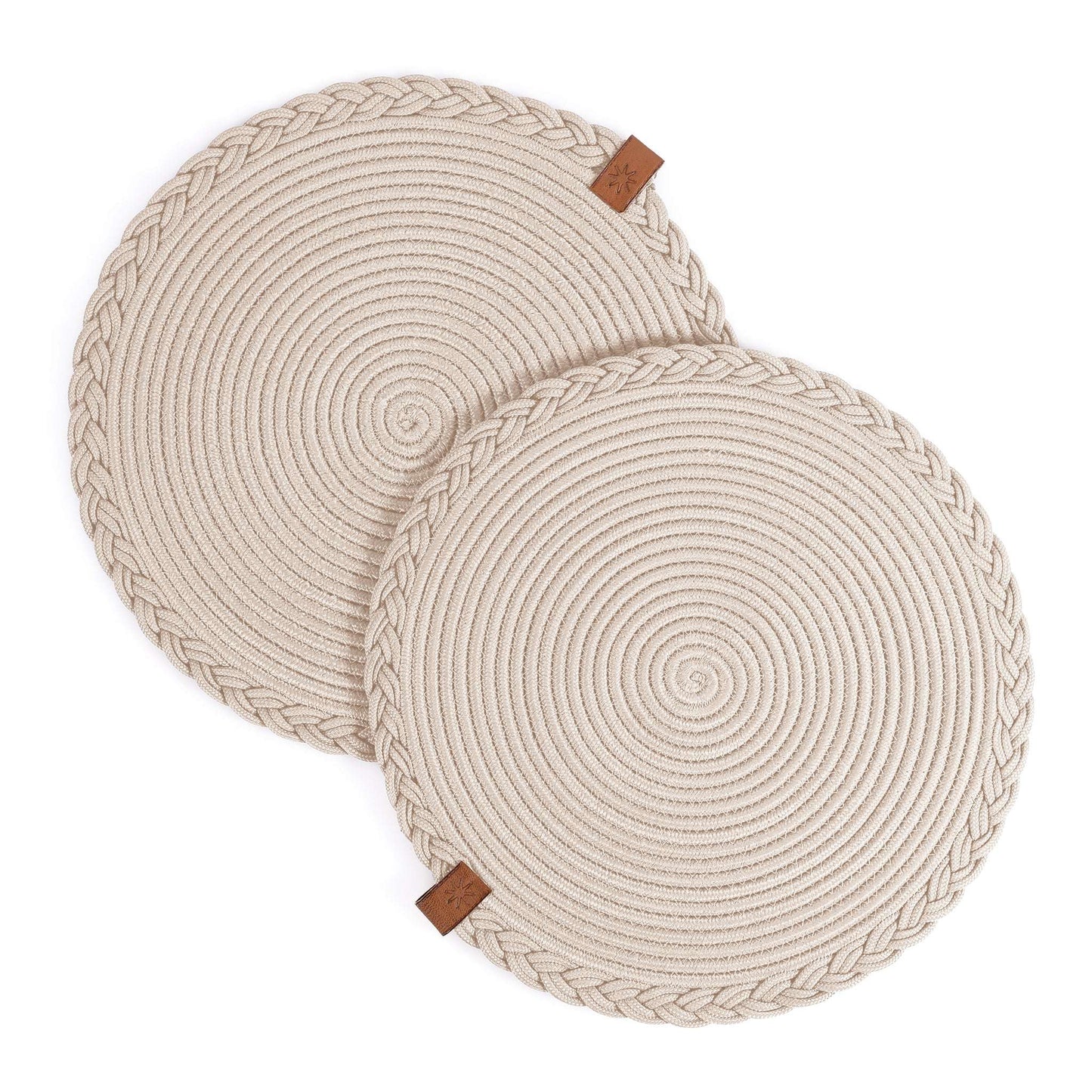 DARIDO Set of 2 Beige Placemats- 32 cm- Round, Durable & Elegant Table Decor 