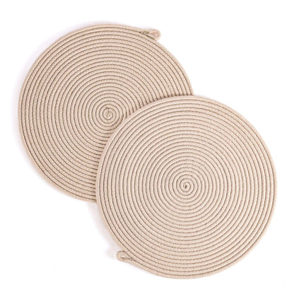 DARIDO Set of 2 Beige Placemats 32cm - Handmade, Cotton Blend, Chic & Durable