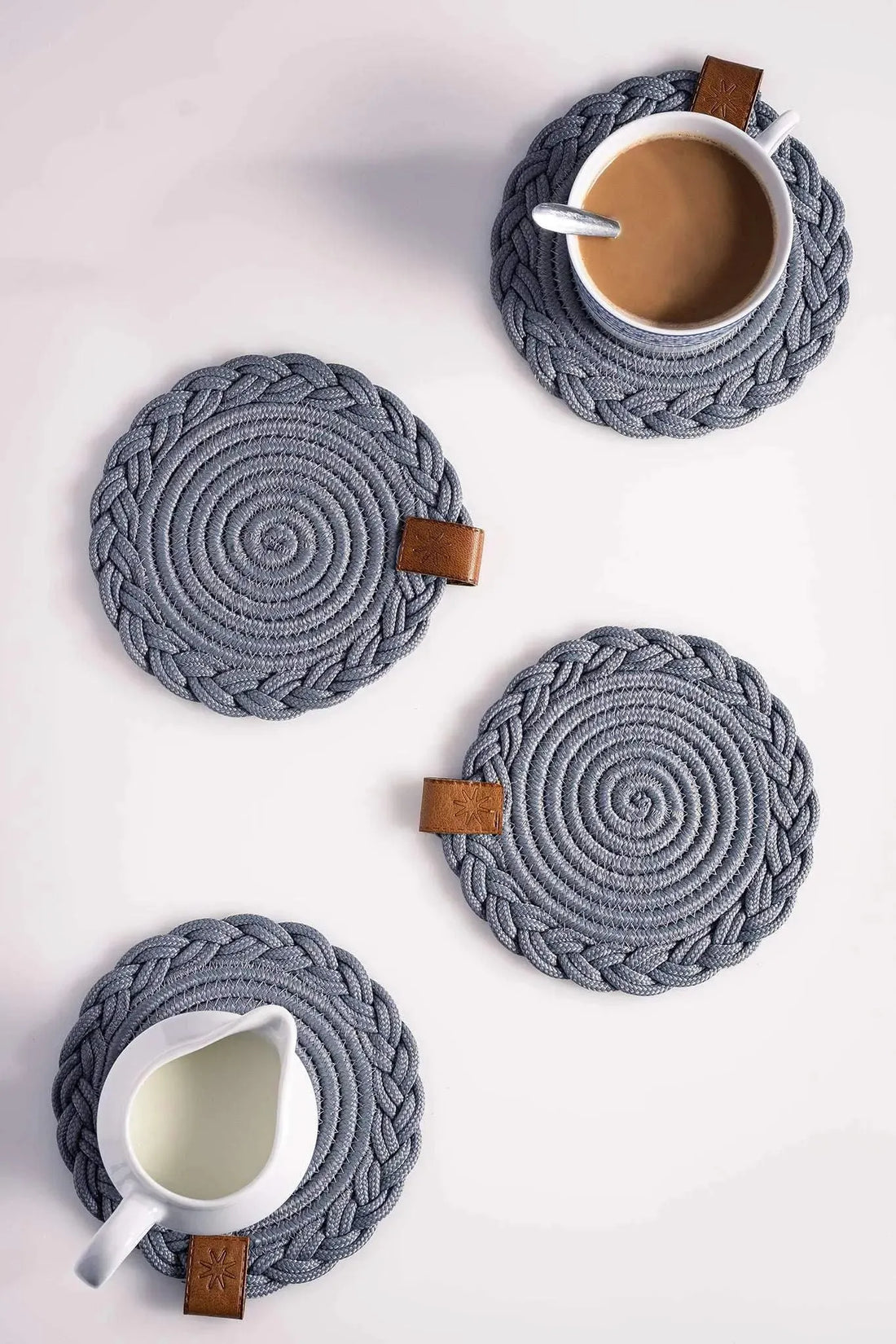 DARIDO Set of 2 Grey Coasters- 15cm- Round, Durable & Elegant Table Decor 