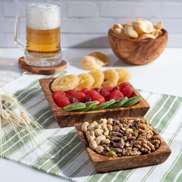 Darido Set of 2 Square Olive Wood Snack Plates | Premium quality, Handmade, and Elegant