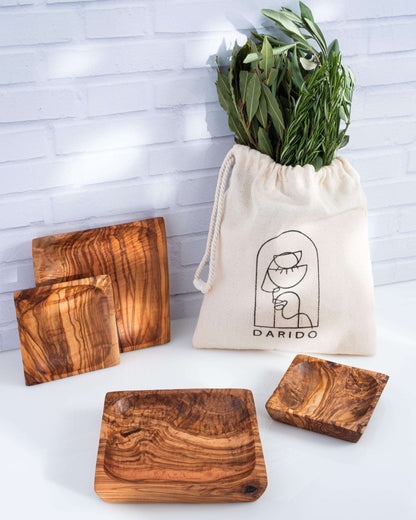 Darido Set of 2 Square Olive Wood Snack Plates | Premium quality, Handmade, and Elegant