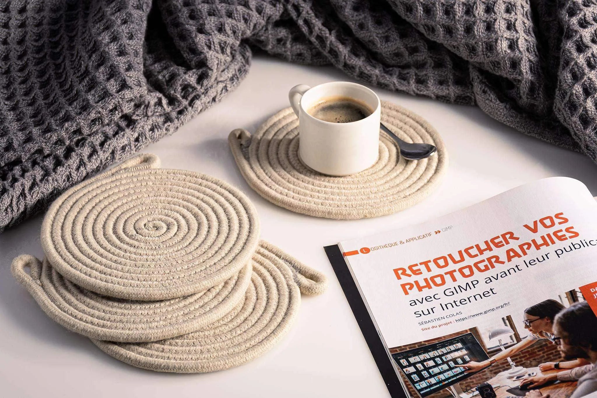 Set of 2 Round Beige Coasters - 15cm