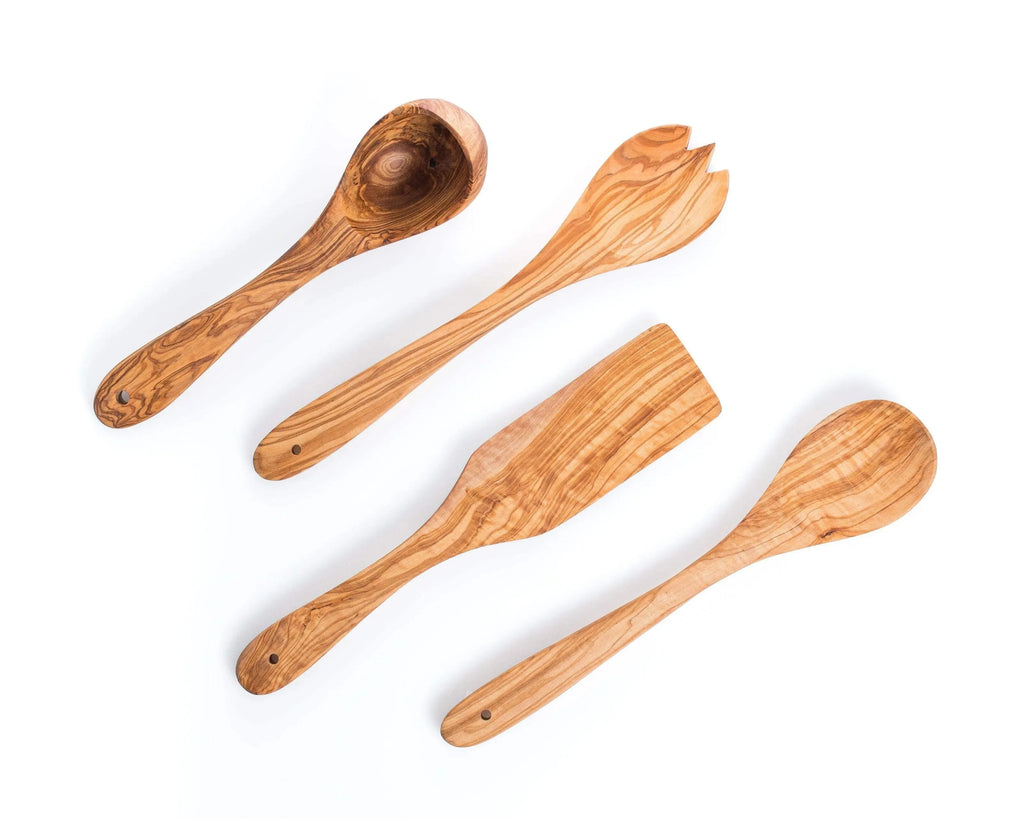 Darido Olive Wood Kitchen Utensils – Handmade 4-Piece Set with Spatula, Ladle & Spoons