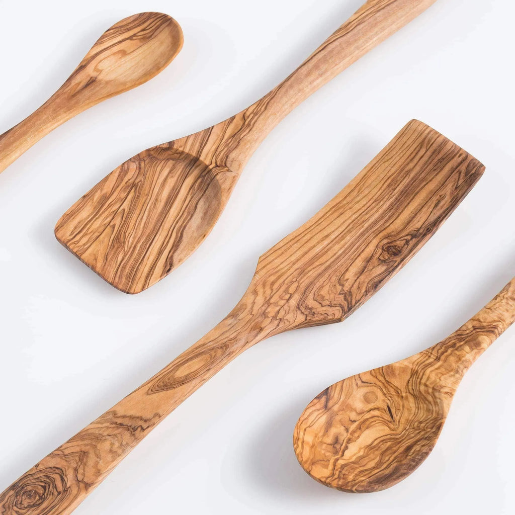 Darido Olive Wood Kitchen Utensils Set – 4 Handmade Cooking Tools with Small Spoon