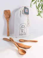 Darido Olive Wood Kitchen Utensils Set – 4 Handmade Cooking Tools with Small Spoon