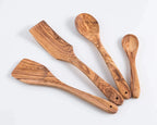 Darido Olive Wood Kitchen Utensils Set – 4 Handmade Cooking Tools with Small Spoon