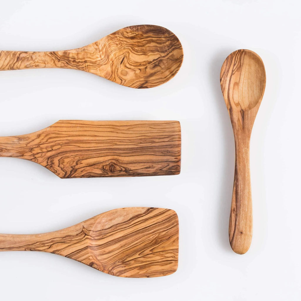 Darido Olive Wood Kitchen Utensils Set – 4 Handmade Cooking Tools with Small Spoon