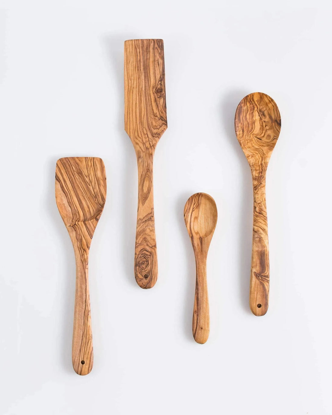 Darido Set of 4 Olive Wood Kitchen Utensils - Spoon, Spatula, Long Spatula + Small Spoon - Handmade & Durable